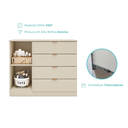 Ver imagem 4 de 906157 Cômoda Infantil 100% MDF 4 Gavetas 1 Porta Ripado Ayla Off White