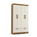 Ver imagem 2 de Guarda-Roupa Solteiro 4 Portas, 4 Gavetas e Pés MDF Cambori Cinamomo/Off White