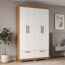 Ver imagem 1 de Guarda-Roupa Solteiro 4 Portas, 4 Gavetas e Pés MDF Cambori Cinamomo/Off White