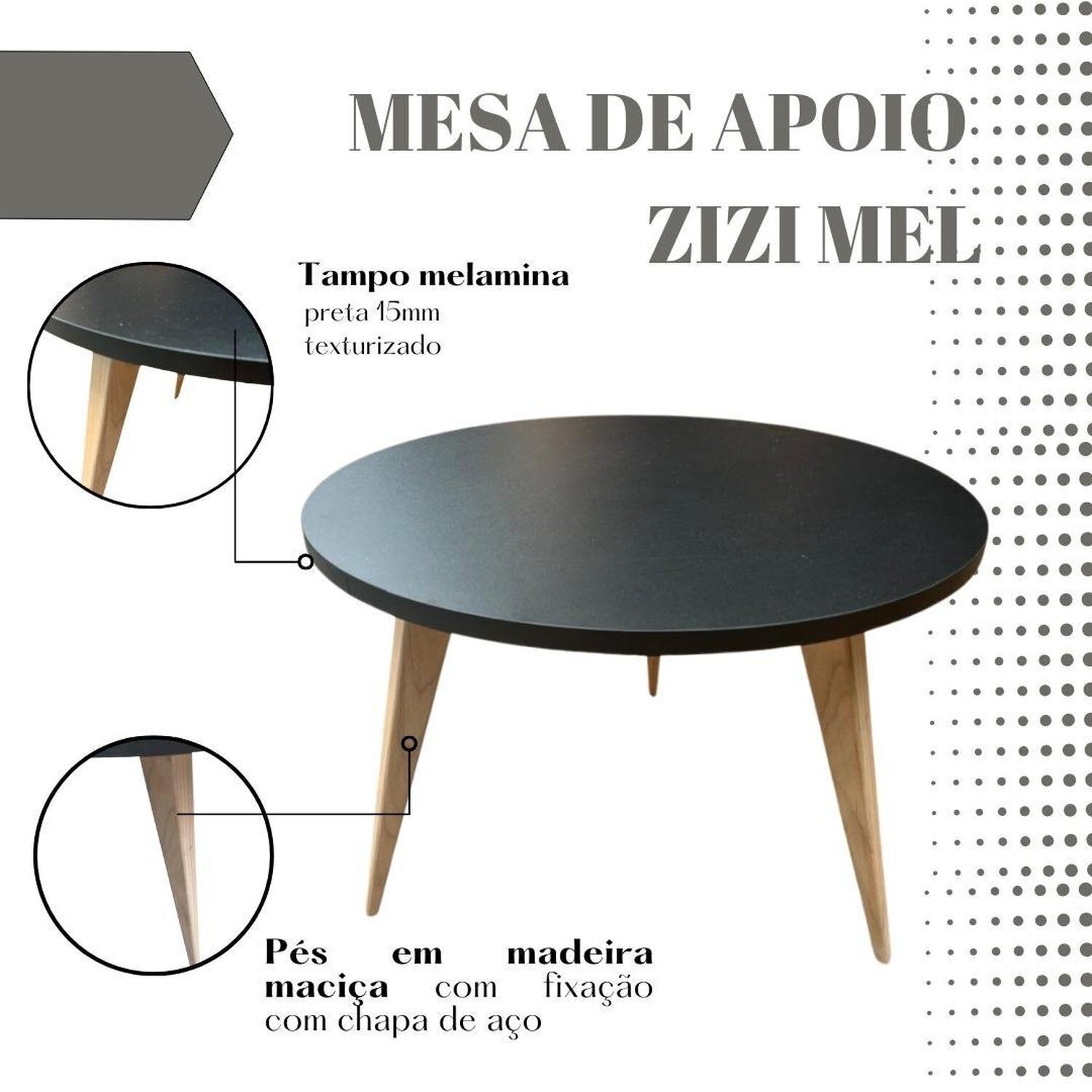 Mesa Lateral Redonda 60x42cm Zizi Mel - 4