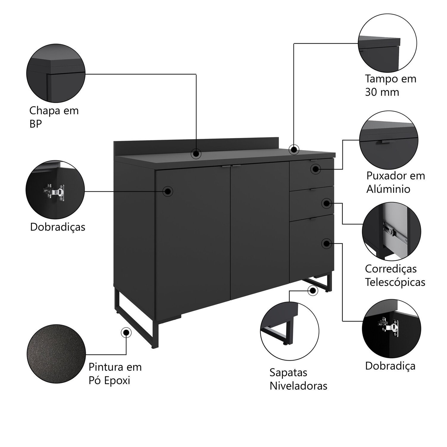 Balcão para Pia 120cm com Tampo Iron Espresso Móveis - 5