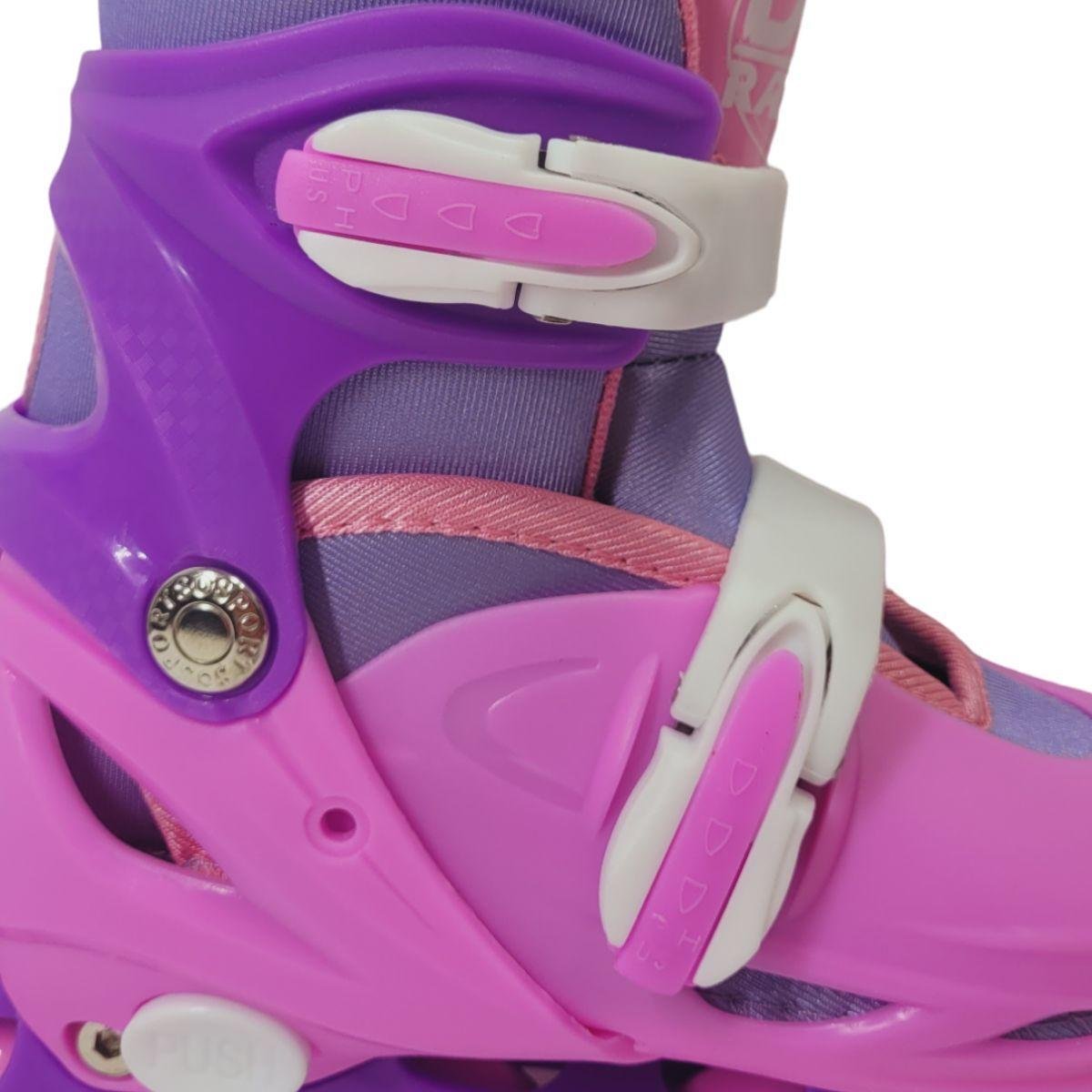 Patins Inline Ajustável Kit Proteção Dmr6544 Rosa 30-33 - 4