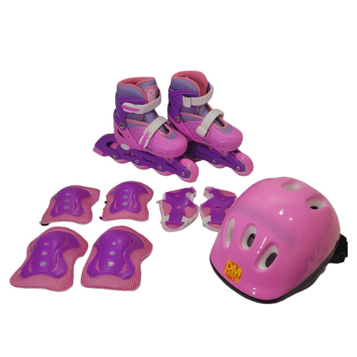 Patins Inline Ajustável Kit Proteção Dmr6544 Rosa 30-33