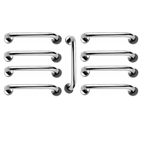 Alça de Apoio Inox 30cm Kit 9 Unidades Barra de Segurança Idoso Cadeirante Banheiro Box Corrimao Sup