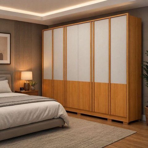 Guarda Roupa Casal Grande MDF Ripado 6 Portas Stilus- Arbo