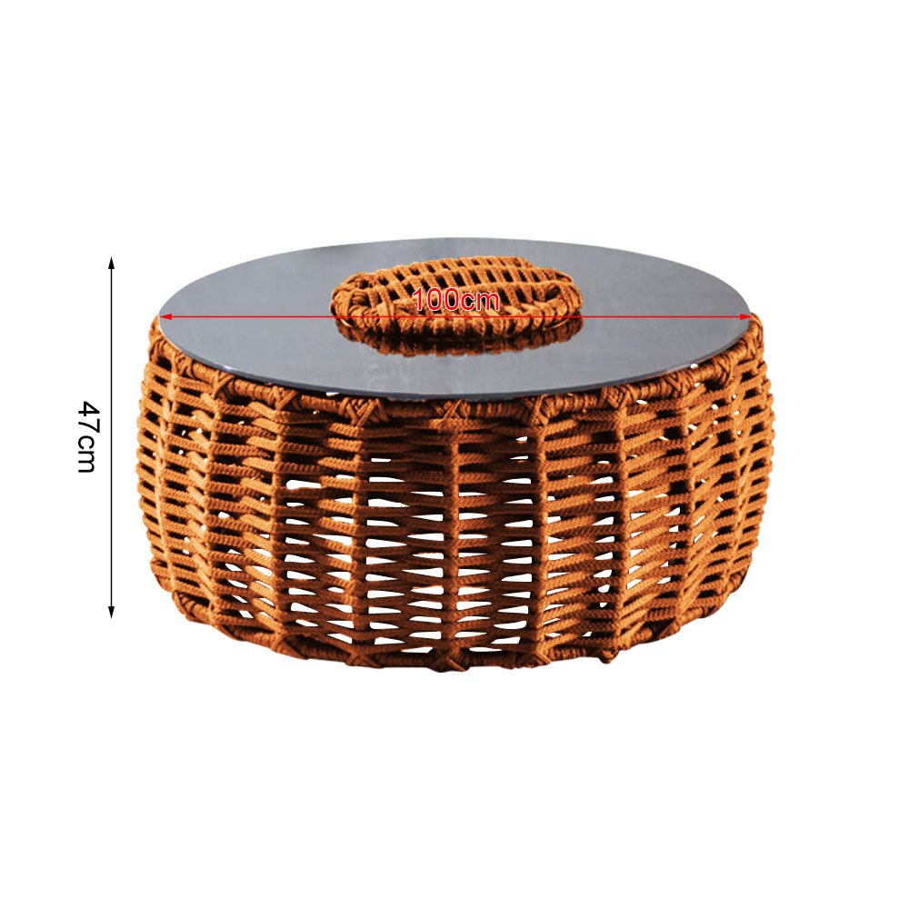 Conjunto 2 Poltronas e Mesa de Centro Cervejeira Aço e Corda Náutica Terracota Harpia Tecido Bege - 6