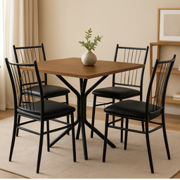 Mesa de Cozinha Compacta Quadrada Mdf 68cm com 4 Cadeiras Estofadas em Aço Preto - 2