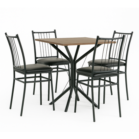Mesa de Cozinha Compacta Quadrada Mdf 68cm com 4 Cadeiras Estofadas em Aço Preto