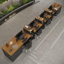 Ver imagem 1 de Estação de Trabalho 8 Lugares Smart Office 8 Mesas 6 Armários 4 Aparadores - Preto e Cedro