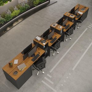 Estação de Trabalho 8 Lugares Smart Office 8 Mesas 6 Armários 4 Aparadores - Preto e Cedro