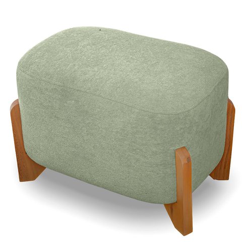 Puff Oval Pé de Madeira Decorativo para Sala Orgânico Confortável e Reforçado Bouclé Fluffy