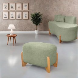 Puff Oval Pé de Madeira Decorativo para Sala Orgânico Confortável e Reforçado Bouclé Fluffy - 2