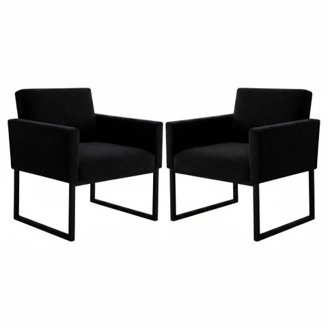 Kit 2 Poltronas Reforçada para Recepção Base Metálica Preto Preto