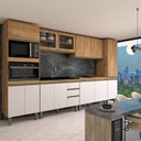Ver imagem 3 de Cozinha Completa Modulada 13 Portas 3 Gavetas com Vidro Freijó/off White - Panorama Móveis