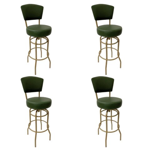 Banqueta Altura 65cm Bar Giratória com Encosto cor Dourado fosco Assento grosso Confortável Verde 4