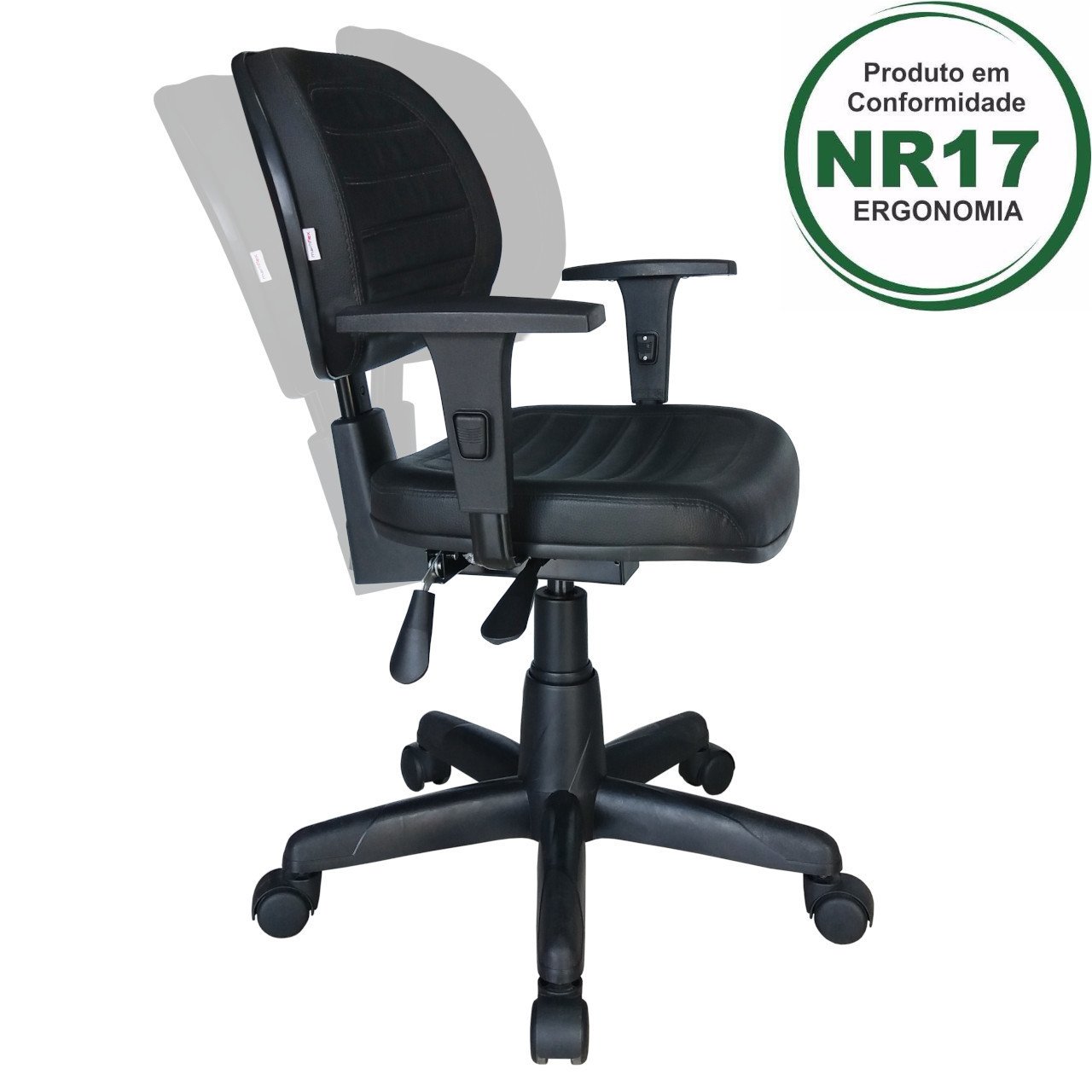 Cadeira Executiva Back System COSTURADA com Braços Reguláveis – Cor Preta - 2
