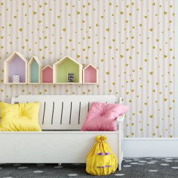 Papel de Parede Teens Listrado Rosa e Corações - 3,30x0,50m - 2