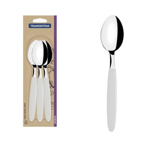 Colheres de Mesa Tramontina Ipanema com Laminas em Aço Inox e Cabos de Polipropileno Branco 3 Peç