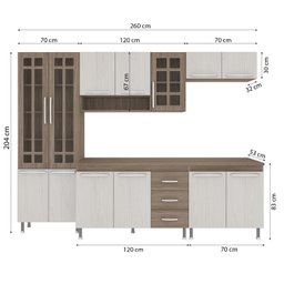 Cozinha Completa Predilleta Gabrieli Modulada 5 Pecas 260cm 13 Portas 3 Gavetas com Tampo Nogal Sal - 4