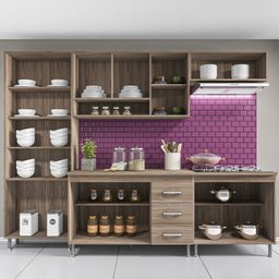 Cozinha Completa Predilleta Gabrieli Modulada 5 Pecas 260cm 13 Portas 3 Gavetas com Tampo Nogal Sal - 3