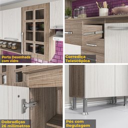 Cozinha Completa Predilleta Gabrieli Modulada 5 Pecas 260cm 13 Portas 3 Gavetas com Tampo Nogal Sal - 5