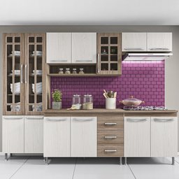 Cozinha Completa Predilleta Gabrieli Modulada 5 Pecas 260cm 13 Portas 3 Gavetas com Tampo Nogal Sal - 1