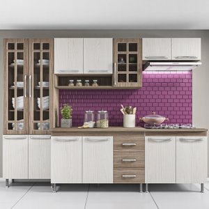 Cozinha Completa Predilleta Gabrieli Modulada 5 Pecas 260cm 13 Portas 3 Gavetas com Tampo Nogal Sal