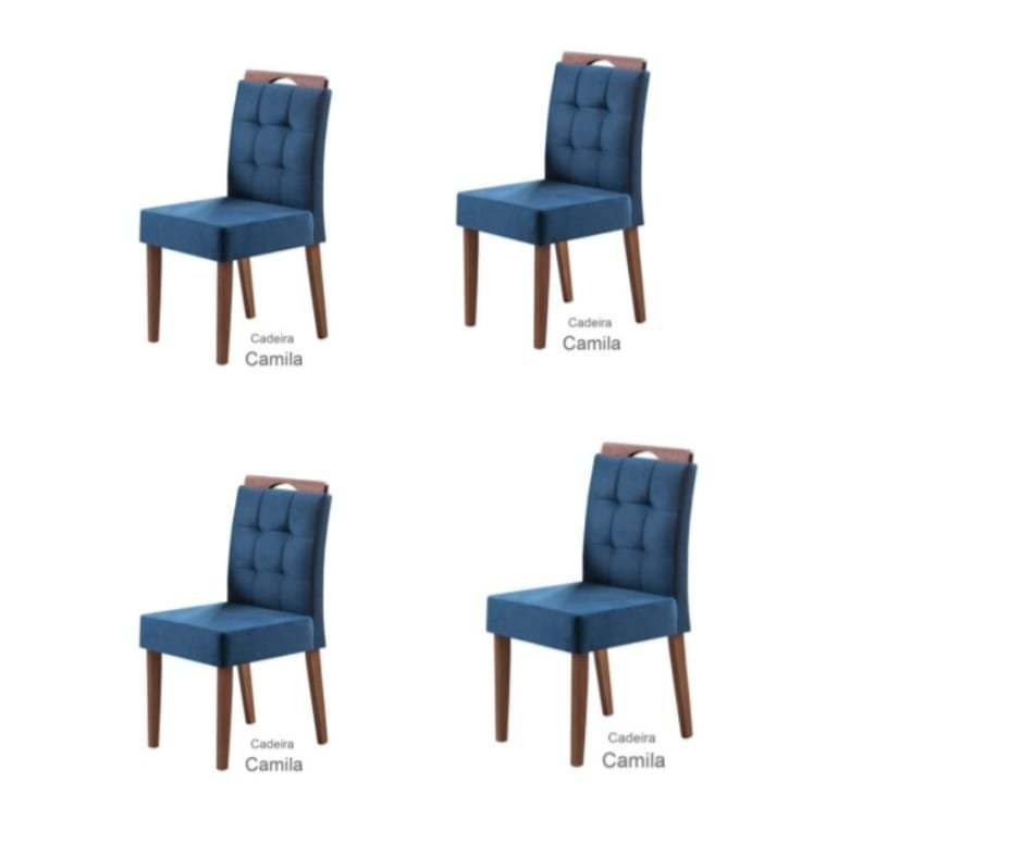 Conjunto 6 Cadeiras Estofadas Lais Madeira Eucalipto Amendoa/Azul