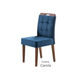 Conjunto 4 Cadeiras Estofadas Lais Madeira Eucalipto Amendoa/Azul - 2