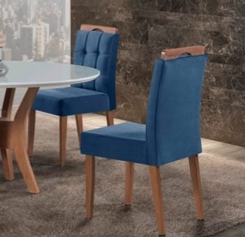 Conjunto 4 Cadeiras Estofadas Lais Madeira Eucalipto Amendoa/Azul - 3