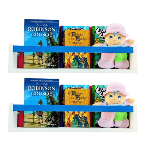 Kit 2 Prateleiras de Livros Criança Nicho de Parede Livreiro Colorido 55cm:AZUL