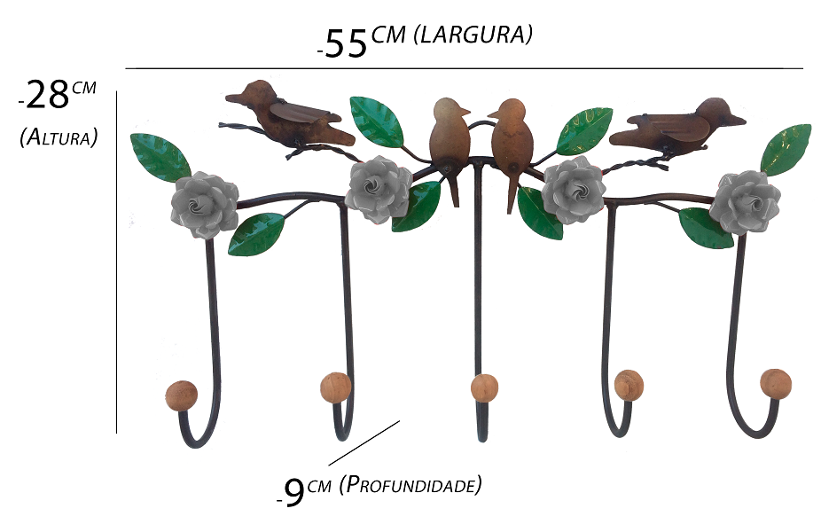 Lindo Cabide Artesanal com Pássaros e Rosas de Ferro Decorativo Libertas Rosas Artesanato Rosa Mini  - 2