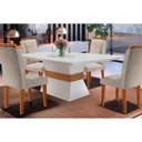 Ver imagem 1 de Conjunto: Mesa Sala Jantar Ágata Tampo Madeirado Reto 120cm + 4 Cadeiras Athenas Imbuia/Veludo