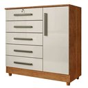 Ver imagem 1 de Cômoda 5 Gavetas 1 Porta Vitória Rud Rack Cor Cedro Areia