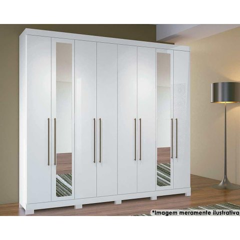 Guarda Roupa Casal 8 Portas e 4 Gavetas C/ Espelho e Pés Master Vip 8.4 Branco - Santos Andirá