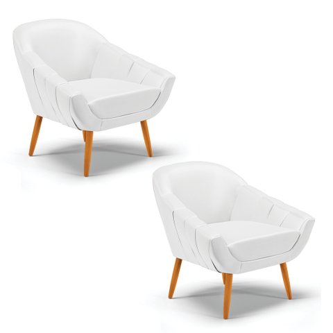 Kit 2 Poltronas Giovana Corino Branco Pés Palito Castanho - D'Rossi