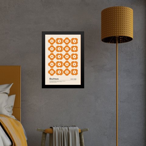 Quadro Bauhaus Laranja - Flores 45x34cm:moldura Branca
