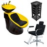 Lavatório Neon Retro + Cadeira Hidráulica Lótus Fixa + Carrinho Auxiliar Santa Clara - Amarelo - 127 - 1