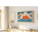 Ver imagem 1 de Quadro Decorativo N°186 140x80cm - Panorâmico - Nuvens Terracota e Azul - Madeira Clara - Rollflex