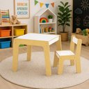 Ver imagem 1 de Mesa com Cadeira Infantil Montessori MDF Escolar Estudo Atividades Brincadeiras Ate 35kg