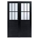 Ver imagem 1 de Porta de Giro Alumínio Preto Abertura Central 2F c/ Postigo e Grade Maxx - 210x120