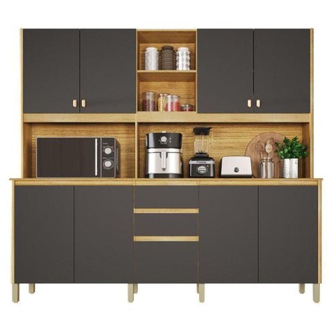 Armário de Cozinha Ferrari 8 Portas 3 Gavetas MDP-MDF 218cm Grafite
