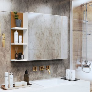 Espelheira Suspensa Armarinho para Banheiro Closet com Porta Prateleiras Nicho Organizador Iris - Br