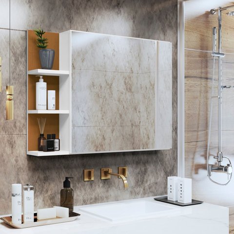 Espelheira Suspensa Armarinho para Banheiro Closet com Porta Prateleiras Nicho Organizador Iris - Br