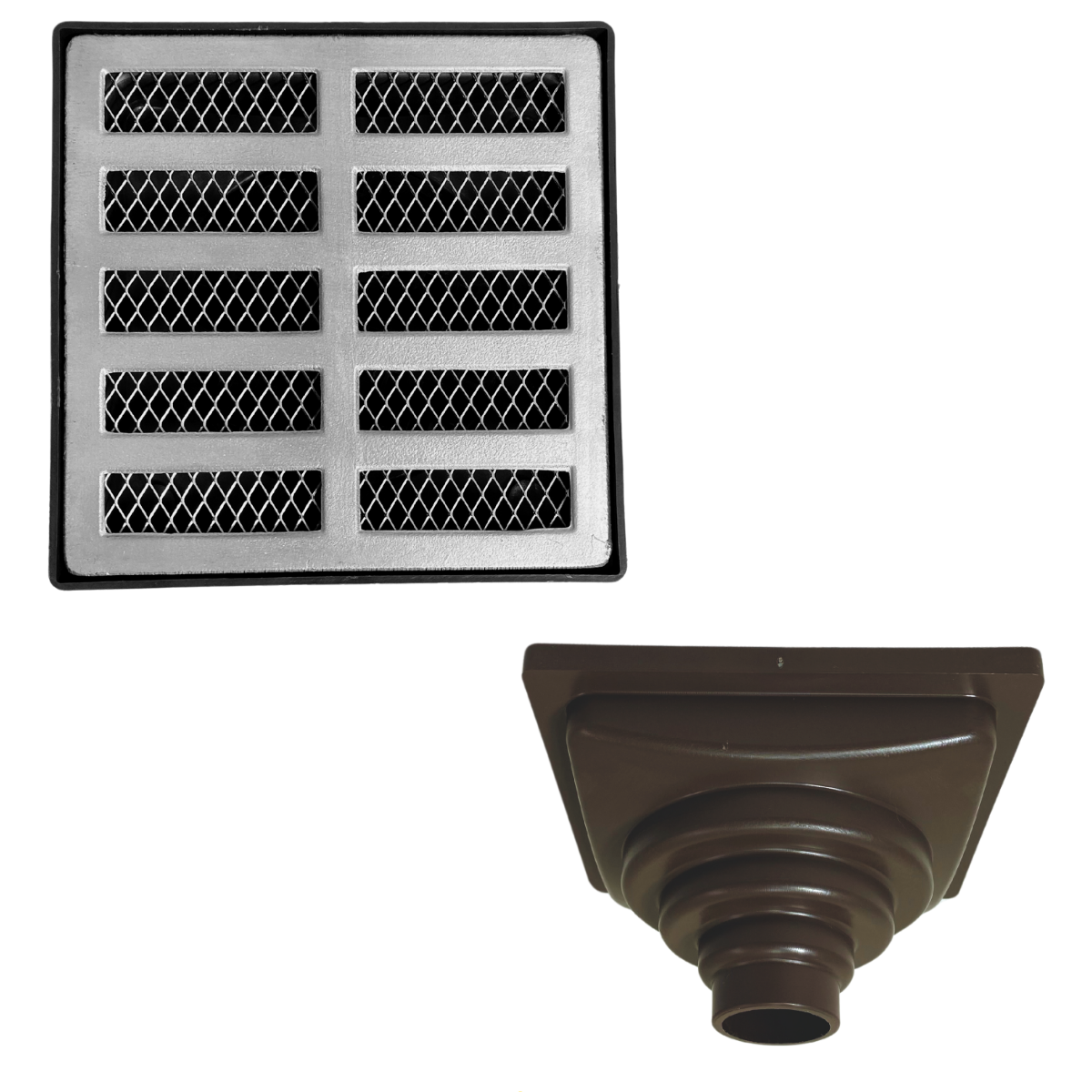 Ralo Anti Cheiro Aluminio 15x15 Reta Tela e Coletor Saída Baixa Marrom Adapt de 40mm até 100mm - 2