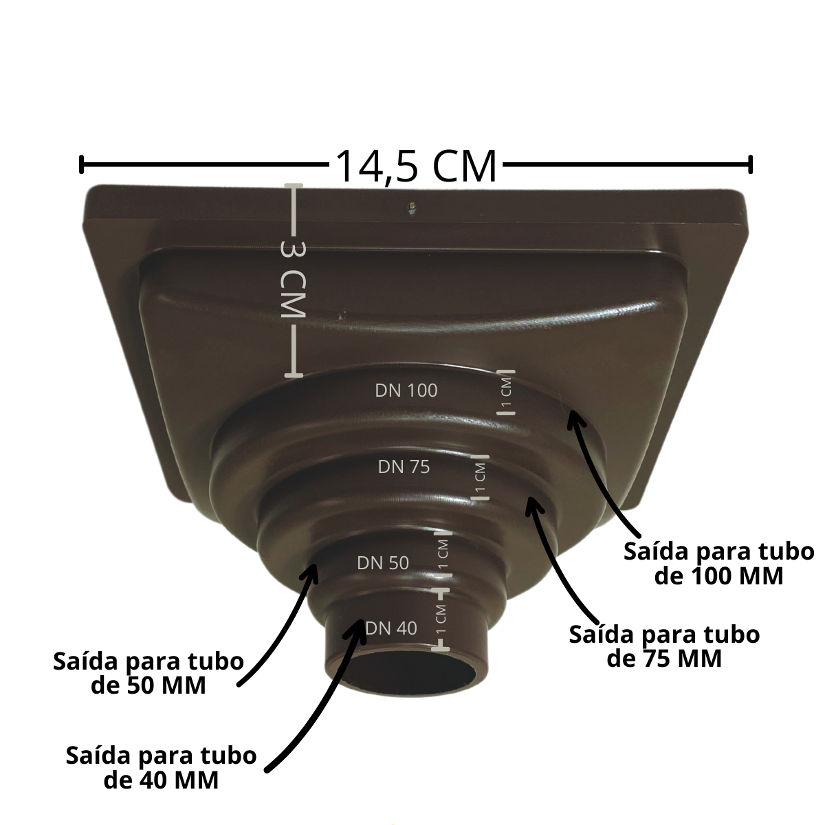 Ralo Anti Cheiro Aluminio 15x15 Reta Tela e Coletor Saída Baixa Marrom Adapt de 40mm até 100mm - 3