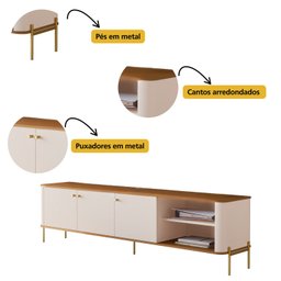 Rack para Tv Tucupí 1.8 Bancada Off White Dourado Jb Bechara - 6