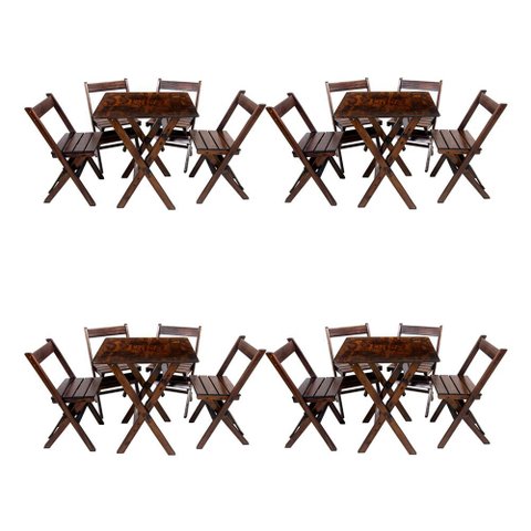 Combo 4 Jogos de Mesa 70x70 Dobrável com 4 Cadeiras Madeira Liso / Mel