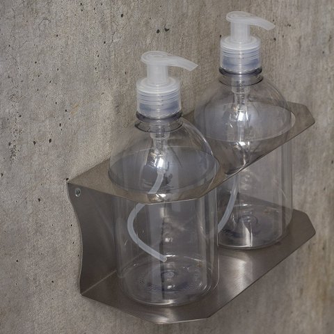 Suporte de Sabonete liquido Álcool Gel Apoio 2 Frascos Inox