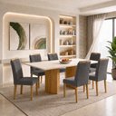 Ver imagem 1 de Conjunto Sala de Jantar 6 Lugares MDF Isla Carol Cinamomo Off White